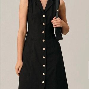 RIHOAS Black Midi Dress with Gold Buttons